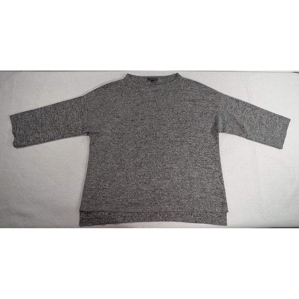 Eileen Fisher Silk Cotton Gray Marl Mock Neck Boxy Sweater Large F19HMY